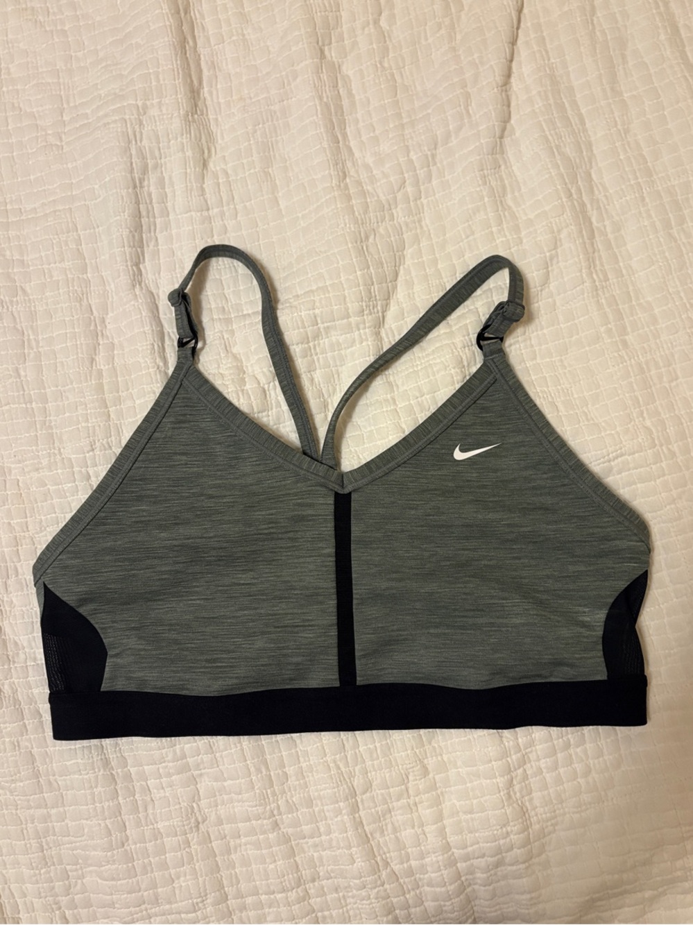 Nike Grey and Black Low-Profile Sports Bra with Thin Straps